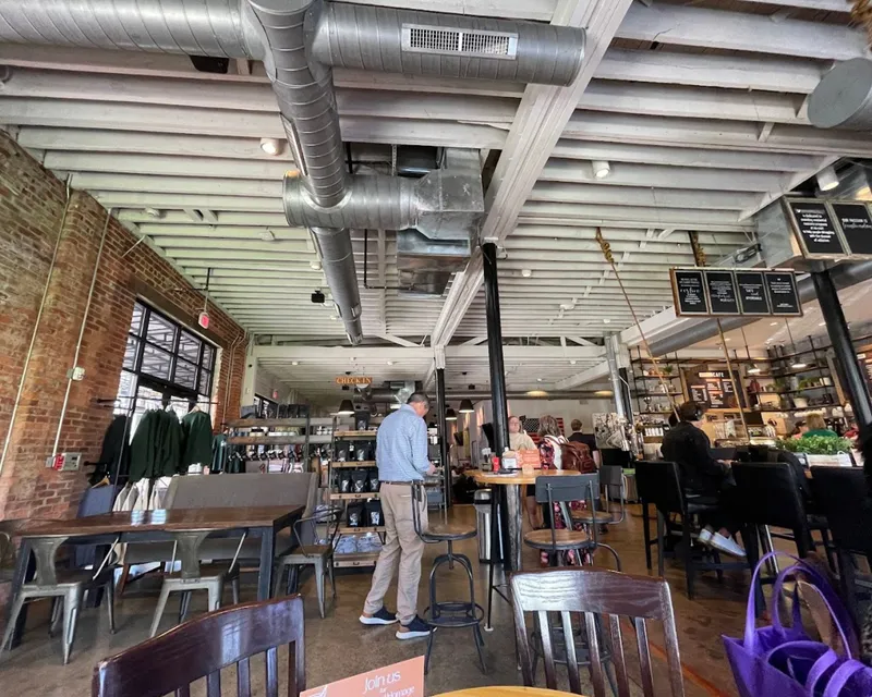 Brick walls and exposed pipes in Community Matters Cafe in Charlotte