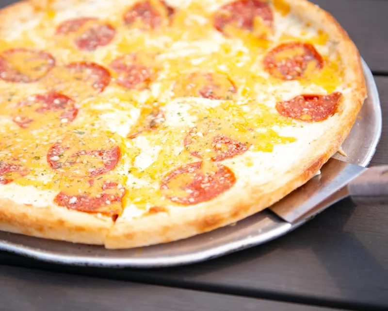 Pepperoni and cheese pizza at Hawthorne’s in Charlotte
